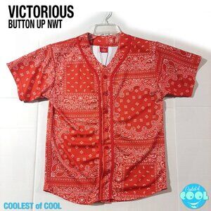 VICTORIOUS red bandana Baseball jersey men's size Small Button Down Shirt NWT